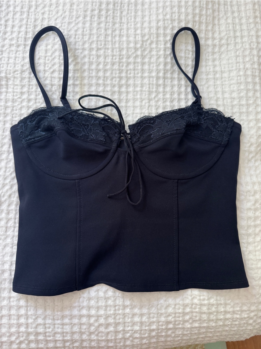 Edikted Navy Lace-Trim Bustier Tank Top